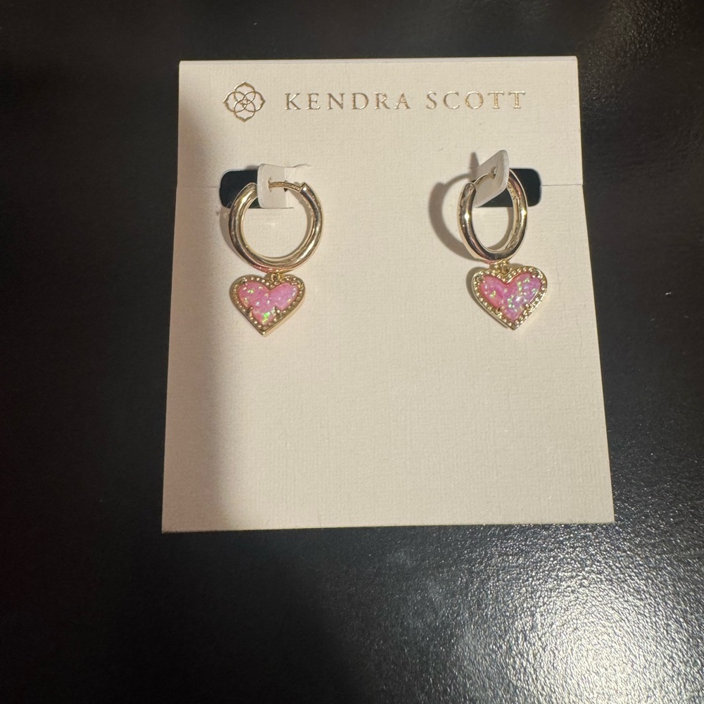 Kendra Scott Gold and Pink Heart Hoop Earrings